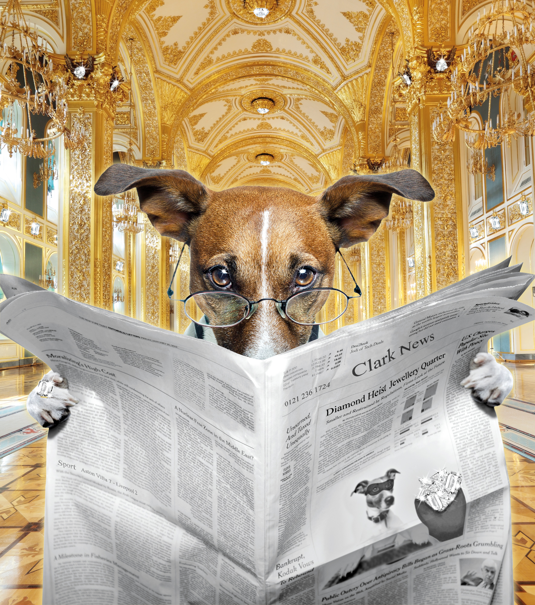 Dog with newspaper